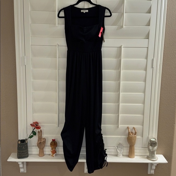 Popilush Shapewear Square Neck Tummy Control Wide Leg Jumpsuit Black